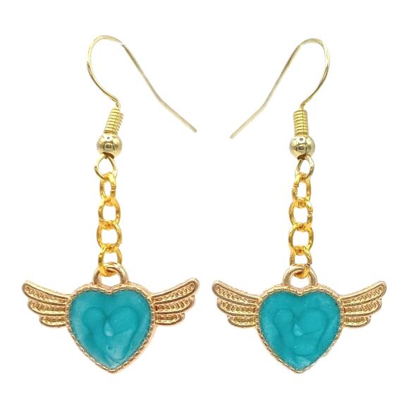 Blue Winged Heart Dangle Earrings – Cute Y2K Jewelry - Picture 1 of 3
